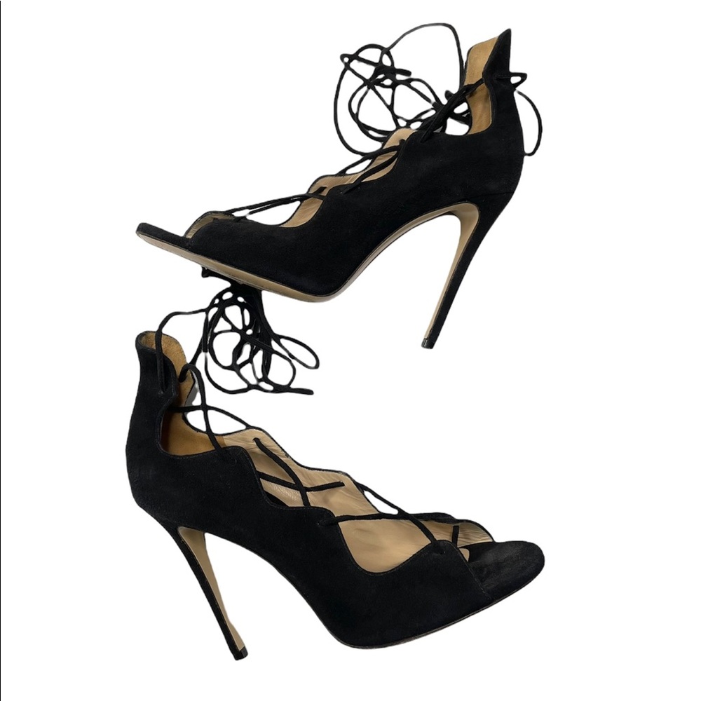 M. Gemi Black Stiletto Heels with Lace-Up Design